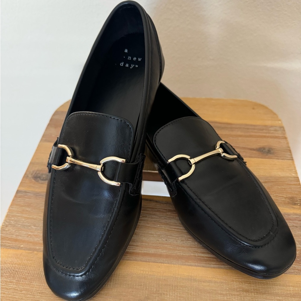 Black Loafers with Gold Buckle